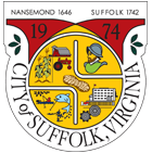 Seal of Suffolk with the text 'City of Suffolk, Virginia'.